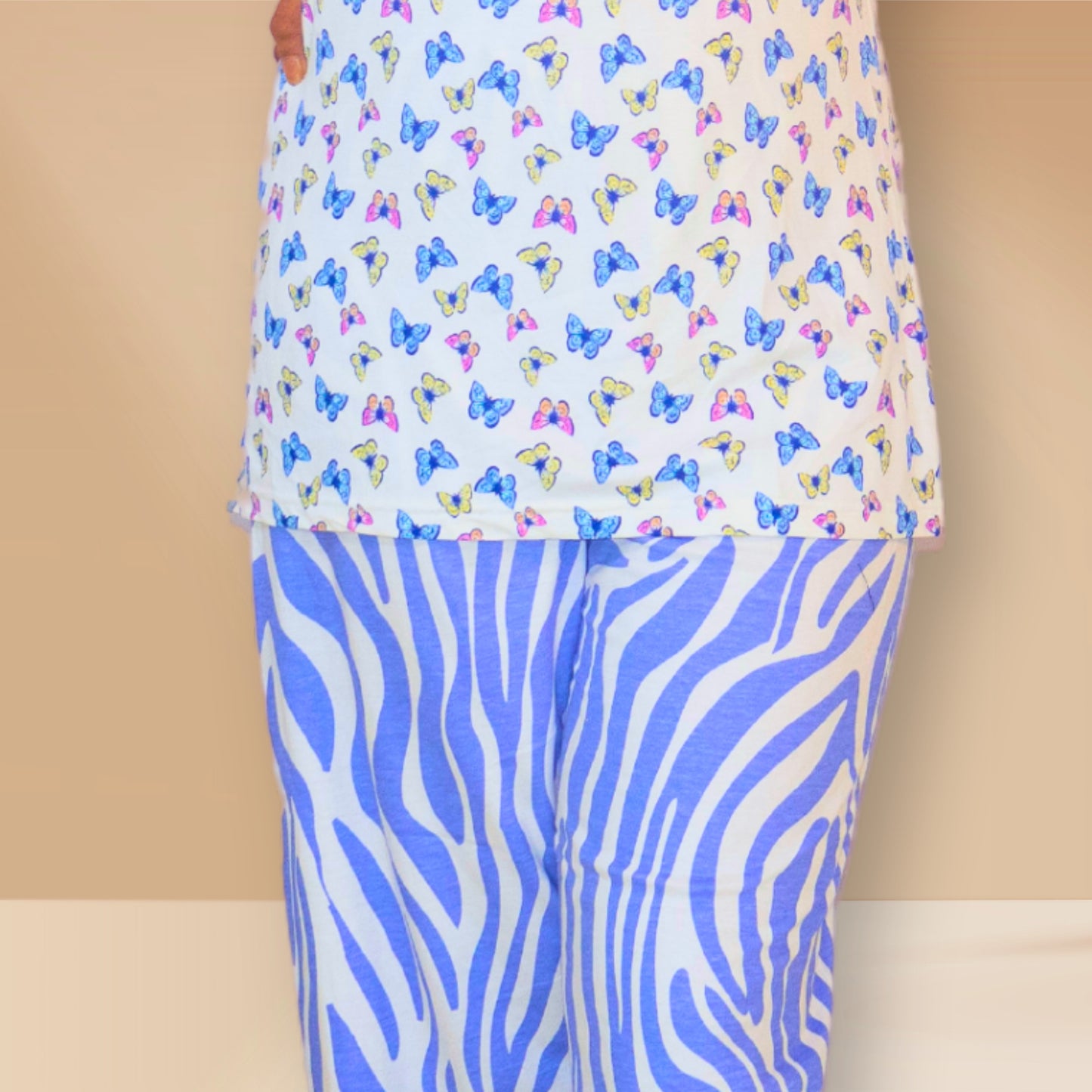 White and moody blue with butterflies and wave print M&M Night Dress