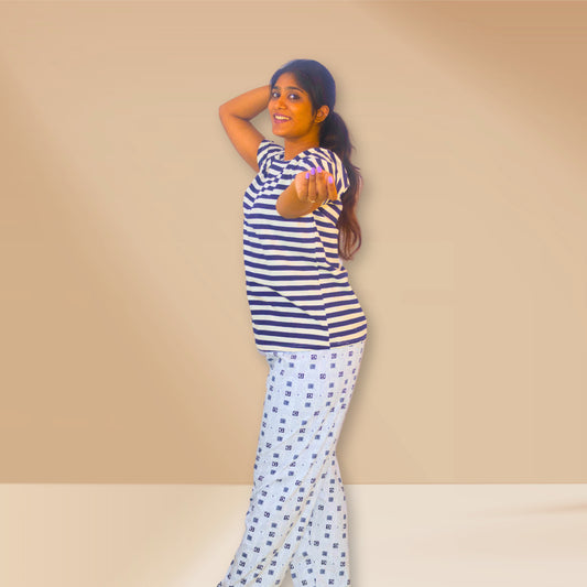 White and grey with stripes and abstract prints M&M Night dress