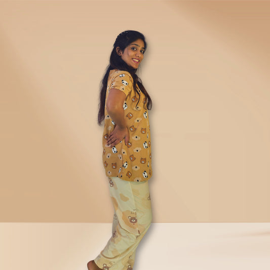 भूरा और प्रक्षालित गेहूँ रंग पशु प्रिंट के साथ एम एंड एम नाइट ड्रेस