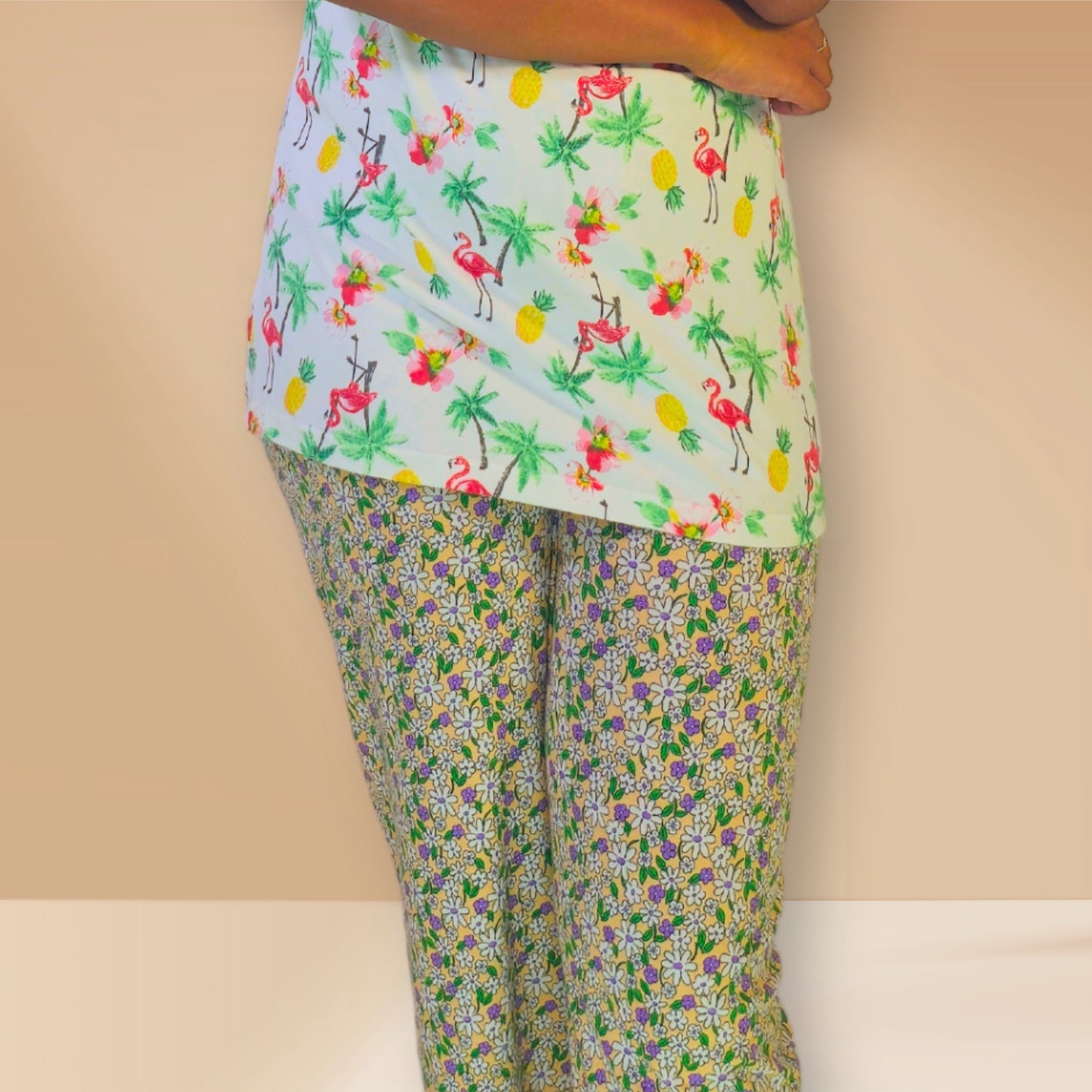 Off-white and creme with flamingo and floral prints M&M Night dress