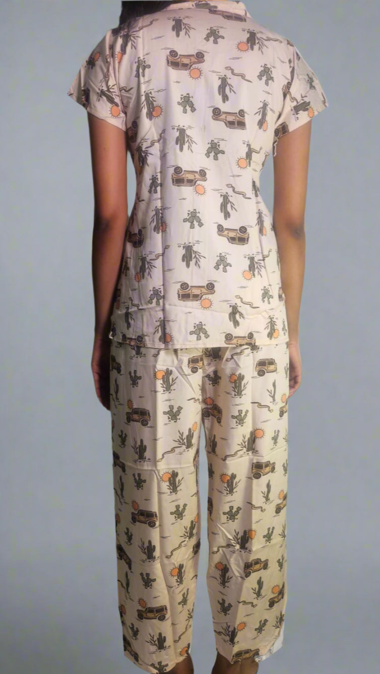 स्काई ब्लू रोज़ प्रिंट कॉटन को-ऑर्ड सेट