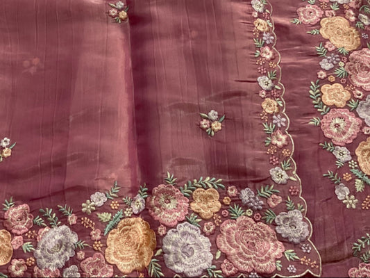 Luxury Floral Embroidered Tissue Silk Saree ✨