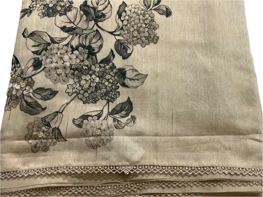 🌿 Elegant Tussar Silk Saree with Floral Embroidery 🌿