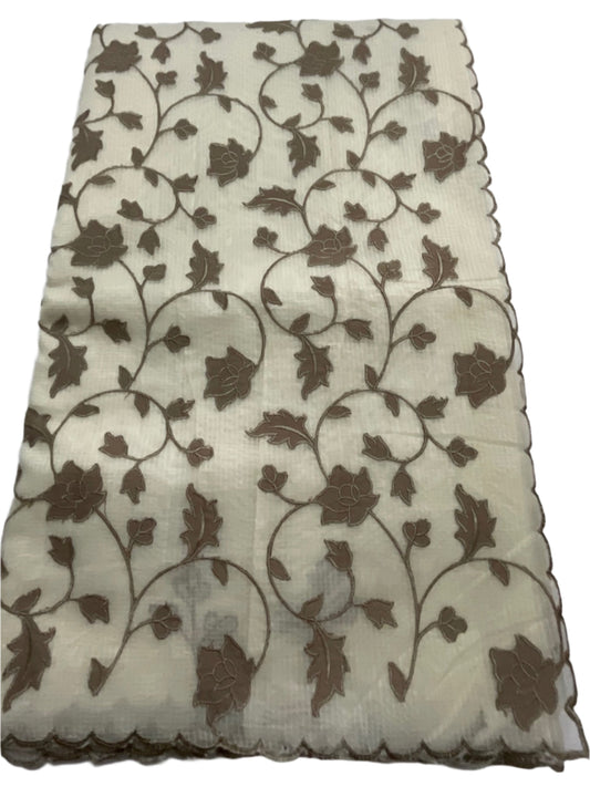 🌿 Classic Kota Silk Saree – Off-White & Brown Embroidery 🌿