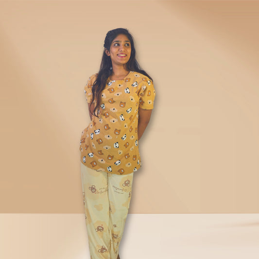 भूरा और प्रक्षालित गेहूँ रंग पशु प्रिंट के साथ एम एंड एम नाइट ड्रेस