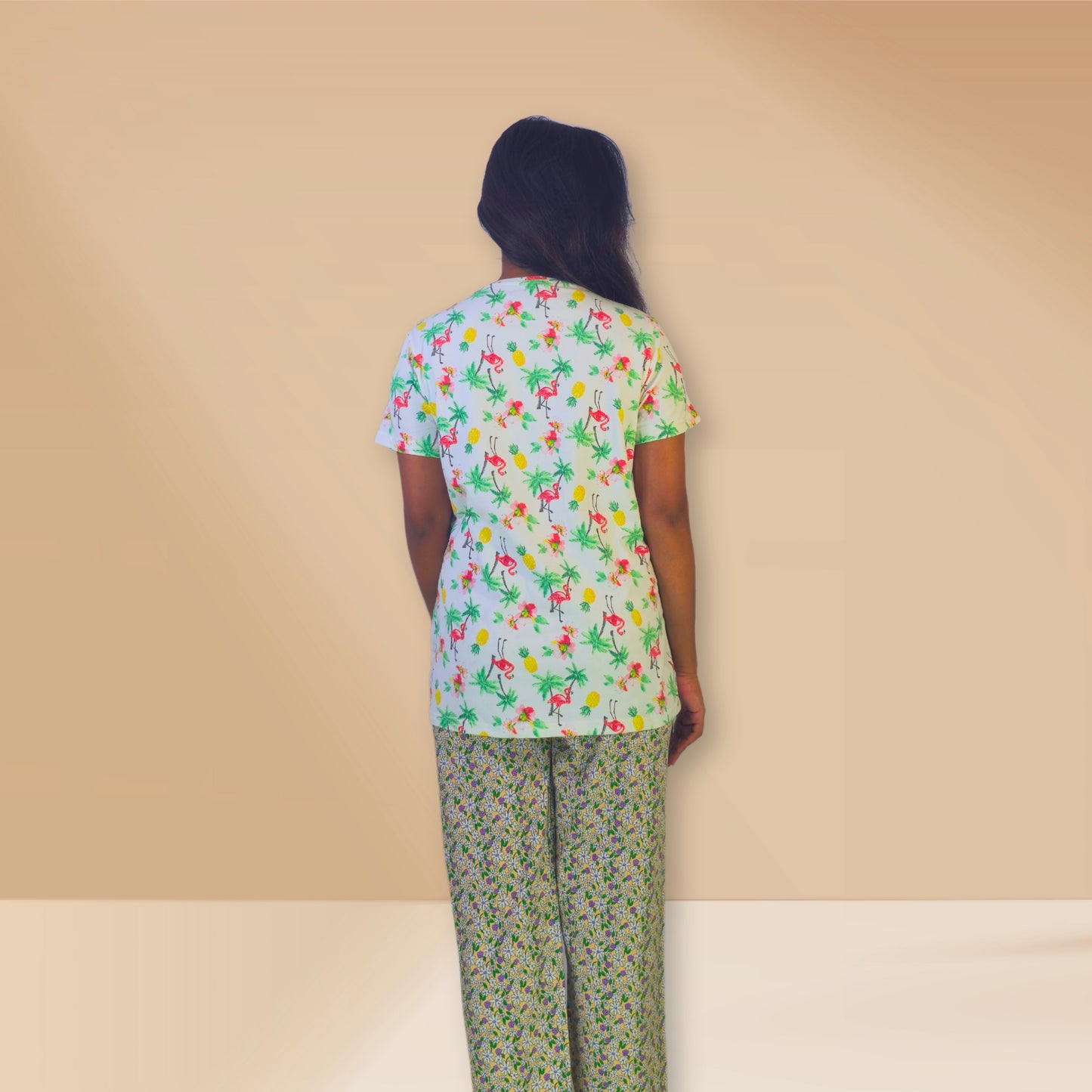 Off-white and creme with flamingo and floral prints M&M Night dress