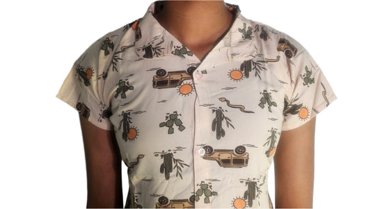 स्काई ब्लू रोज़ प्रिंट कॉटन को-ऑर्ड सेट