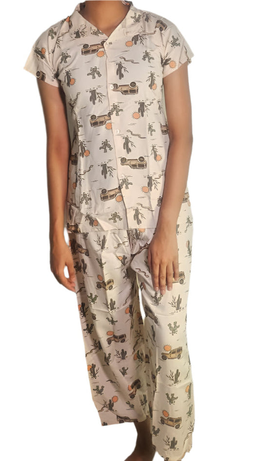 स्काई ब्लू रोज़ प्रिंट कॉटन को-ऑर्ड सेट