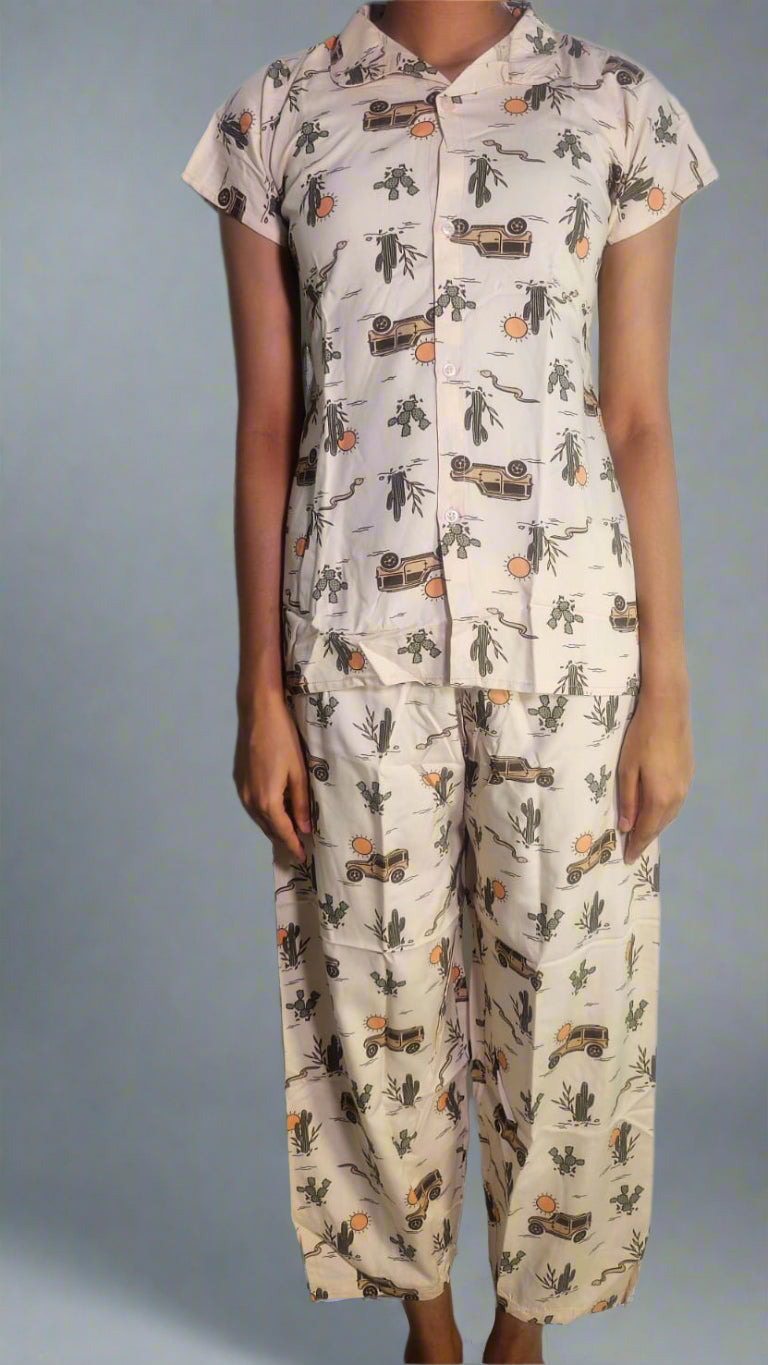 स्काई ब्लू रोज़ प्रिंट कॉटन को-ऑर्ड सेट