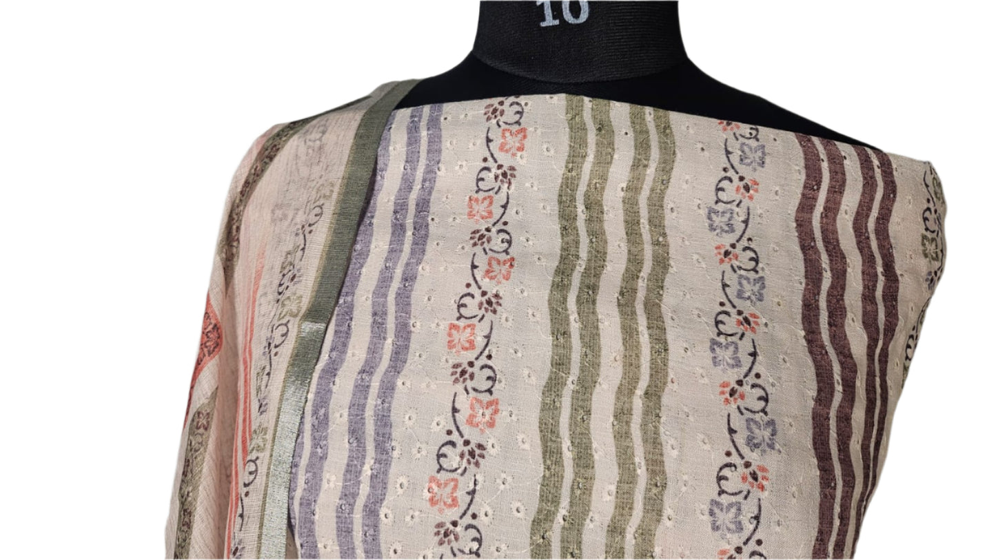 🌿 Subtle Elegance – Handcrafted Multicolored Cotton Hakoba Suit 🌸