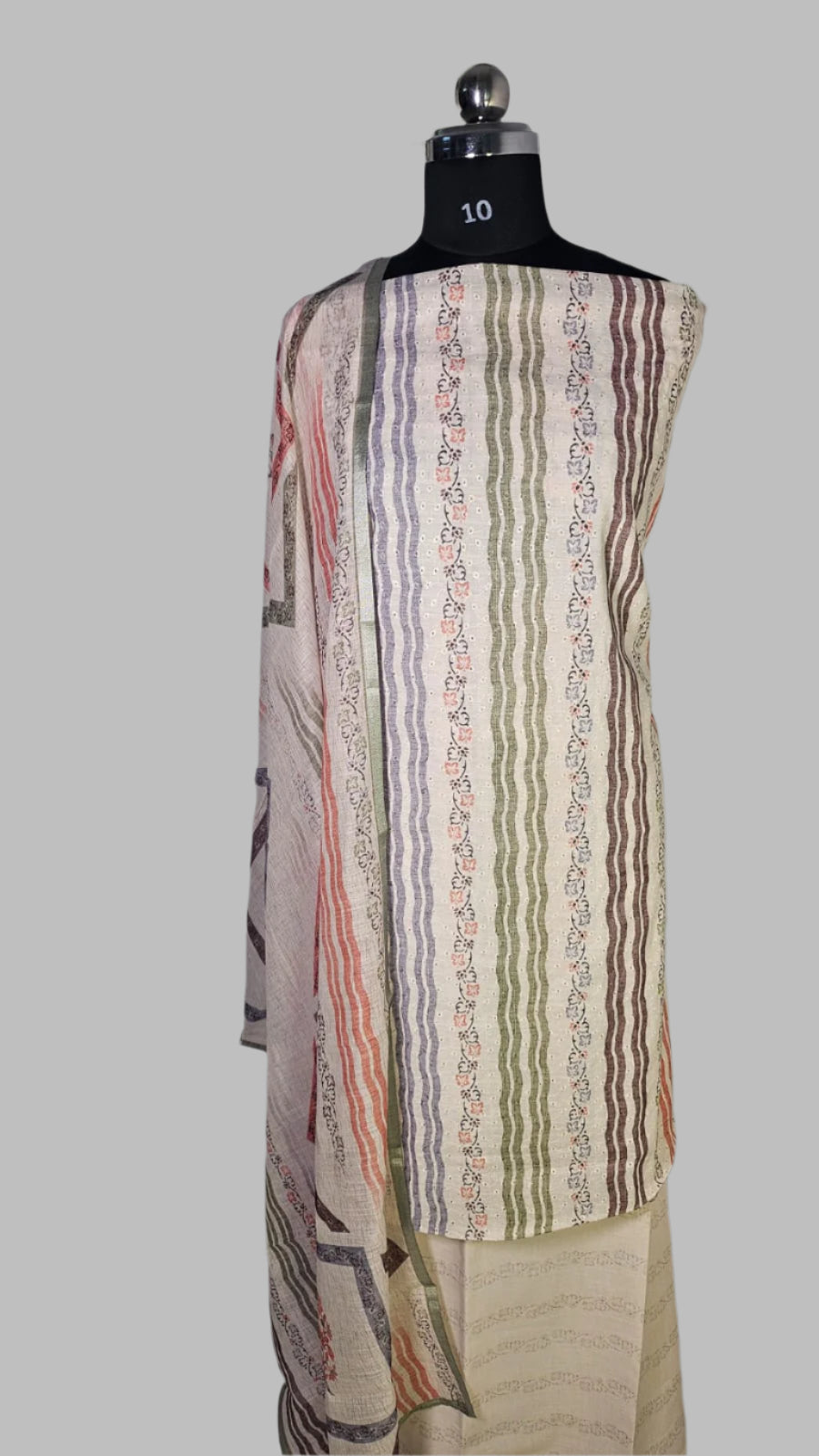 🌿 Subtle Elegance – Handcrafted Multicolored Cotton Hakoba Suit 🌸