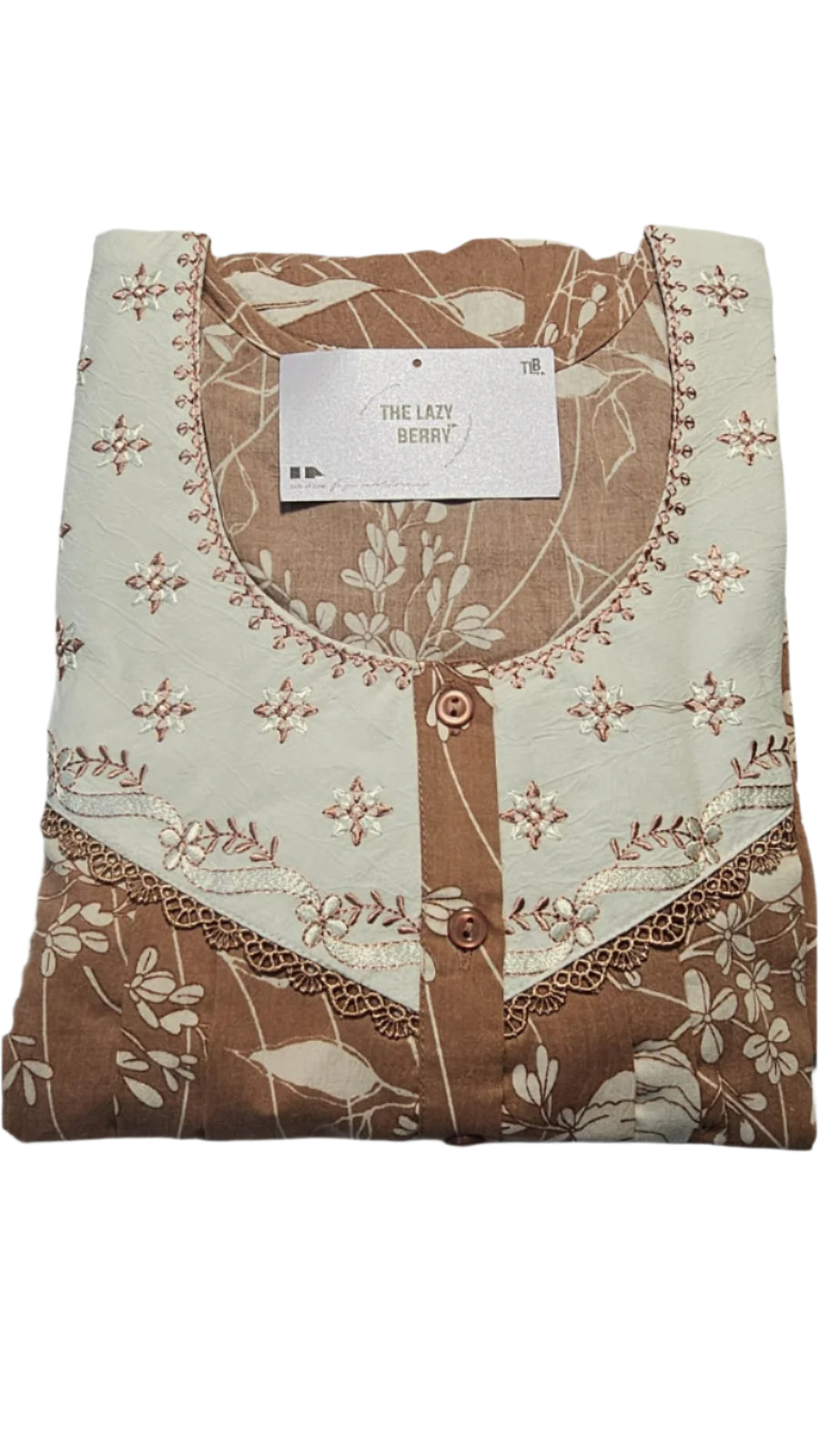 ऑफ-व्हाइट आर्किड किस के साथ मैजेंटा पुष्प प्रिंट फ्रिल्ड नाइटी।