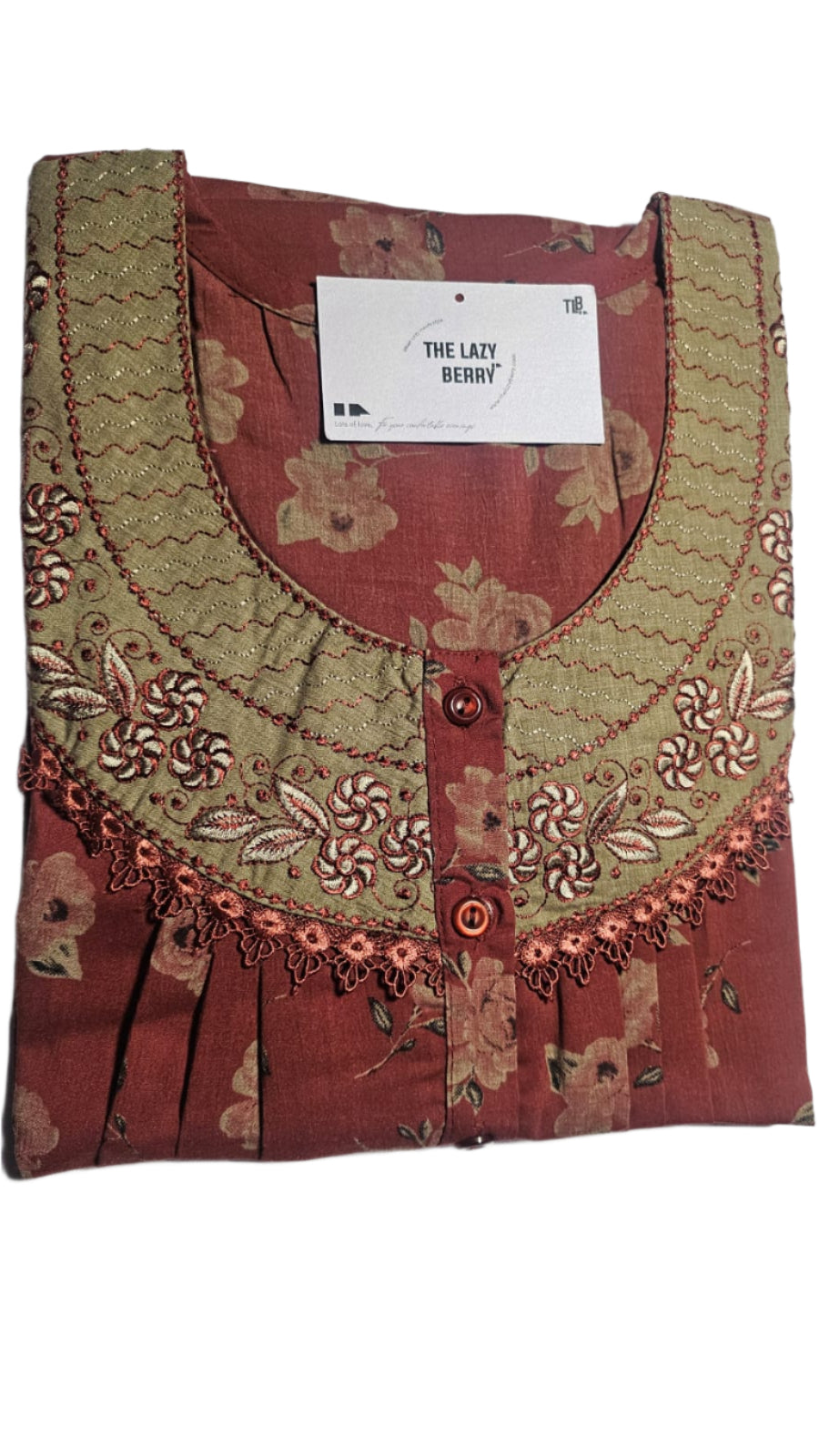 Luxury Floral Embroidered Crepe Cotton Nighty – Elegant & Comfortable