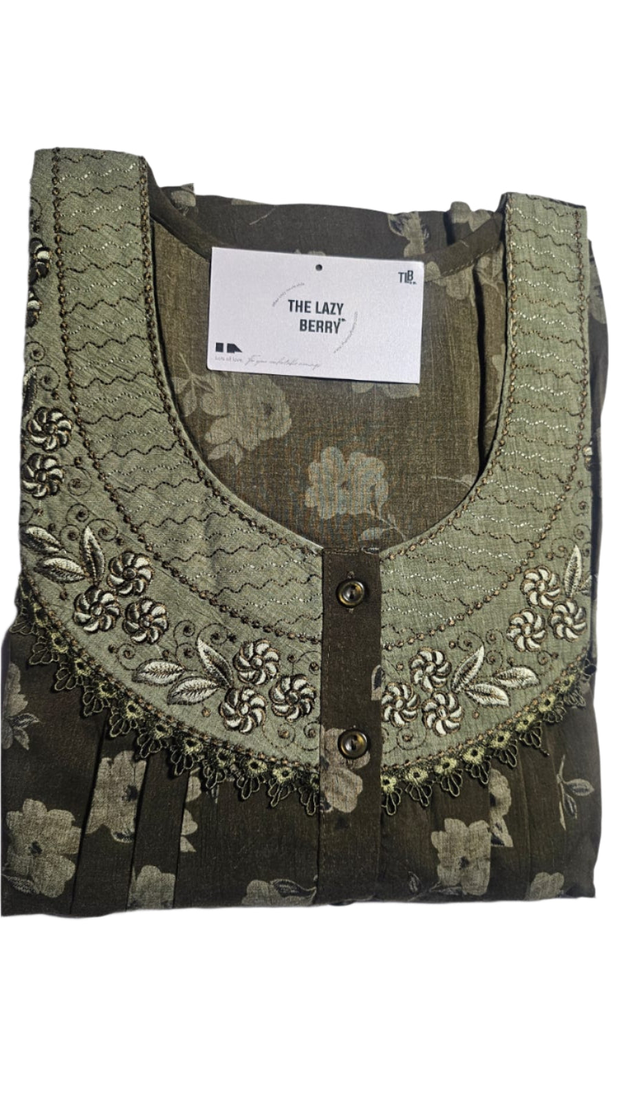 Luxury Floral Embroidered Crepe Cotton Nighty – Elegant & Comfortable