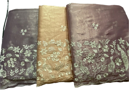 Elegant Embroidered Tissue Silk Saree – A Timeless Beauty