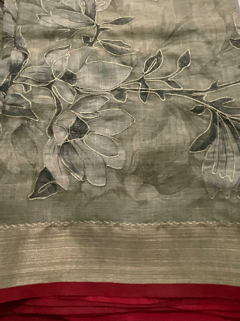 Elegant Semi Silk Saree with delicate applique handwork