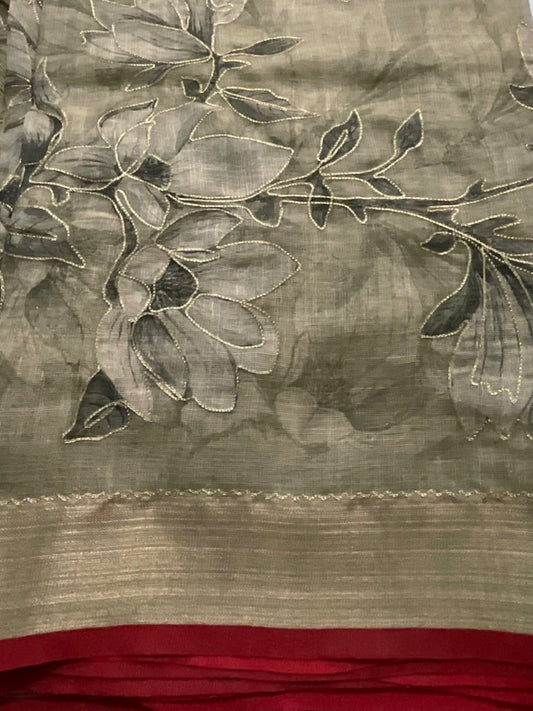 Elegant Semi Silk Saree with delicate applique handwork