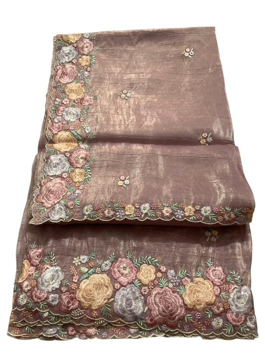 Luxury Floral Embroidered Tissue Silk Saree ✨