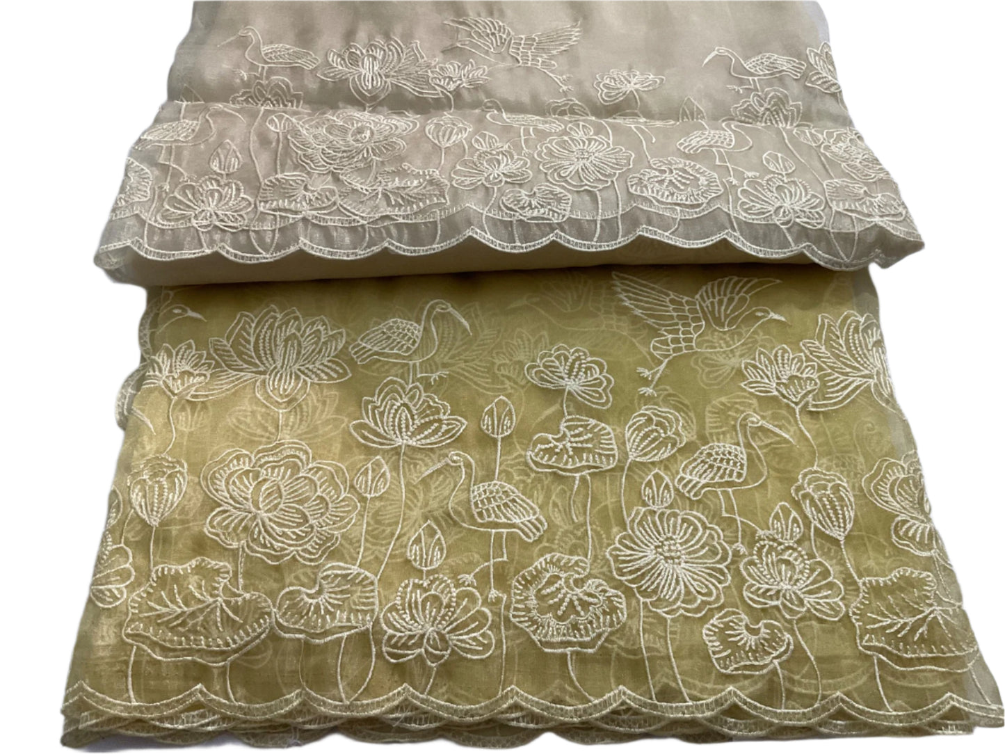 🌸 Elegant Embroidered Organza Saree – Gold yellow & Beige Tones 🌸