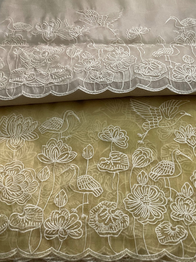 🌸 Elegant Embroidered Organza Saree – Gold yellow & Beige Tones 🌸