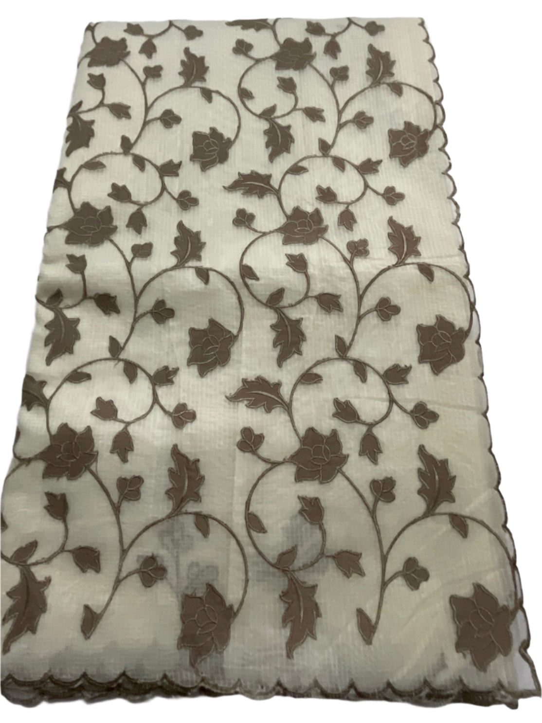 🌿 Classic Kota Silk Saree – Off-White & Brown Embroidery 🌿