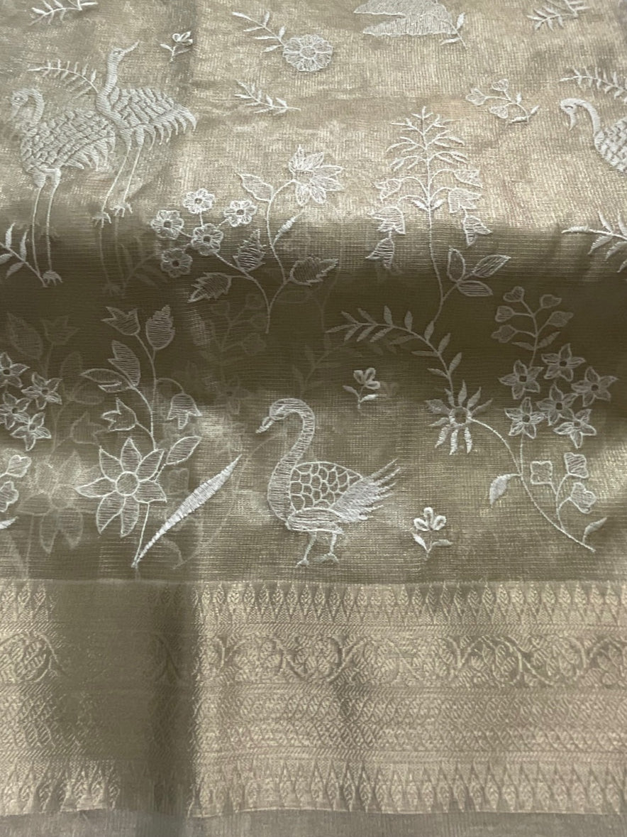 ✨ Elegant Tissue Silk Saree with Intricate Embroidery ✨
