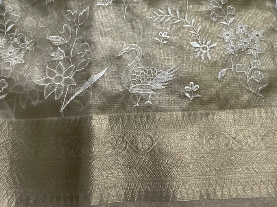 ✨ Elegant Tissue Silk Saree with Intricate Embroidery ✨