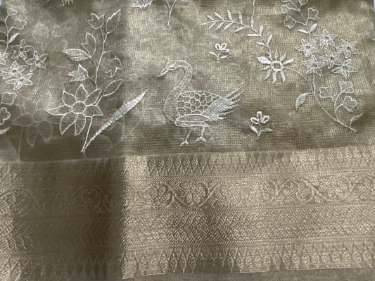 ✨ Elegant Tissue Silk Saree with Intricate Embroidery ✨