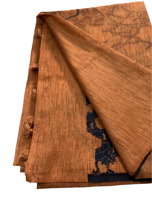 Terracotta colour tassar silk Elegant Saree